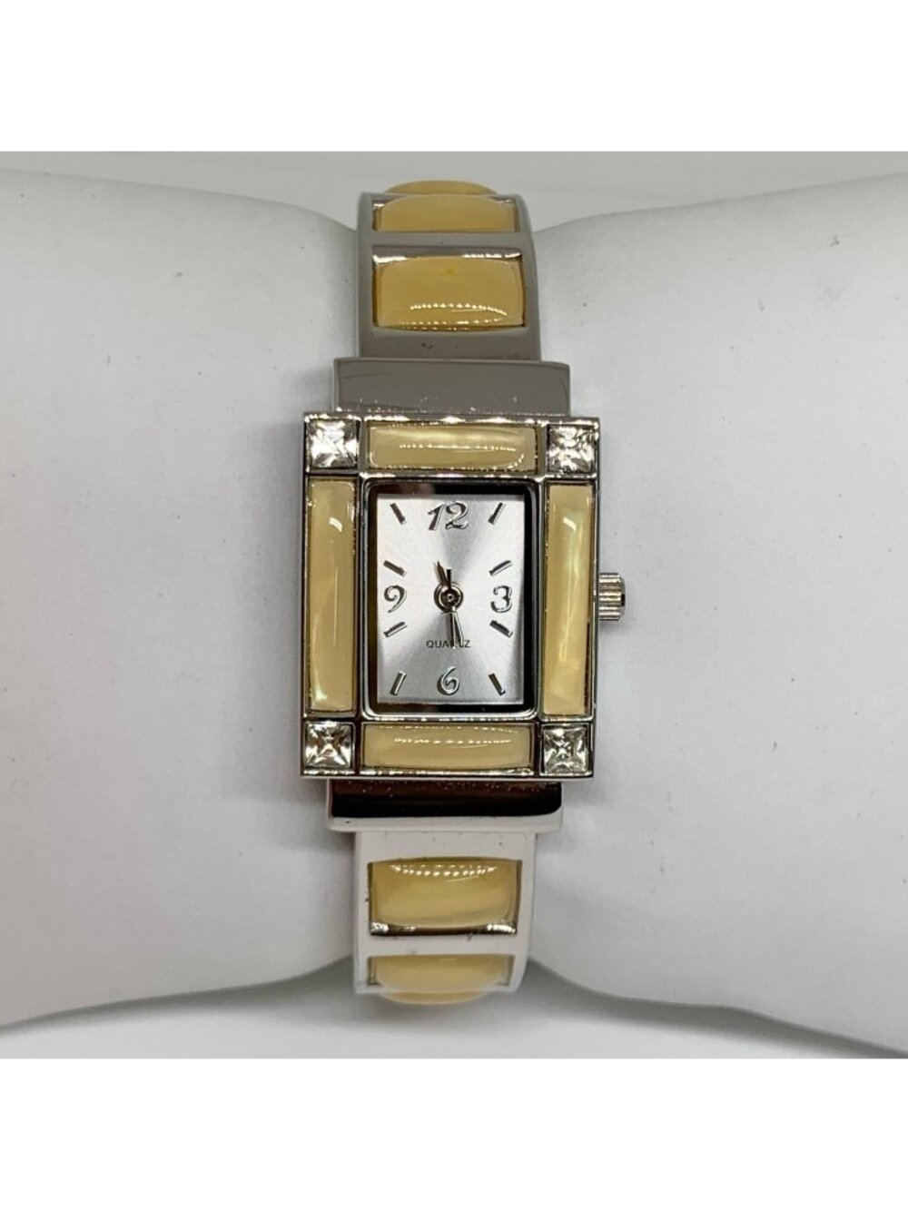 Geneva SilverTone women cuff bracelet watch 20mm quartz analog 7” running